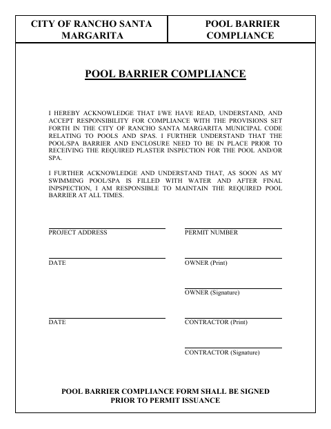 First page of the Pool Barrier Compliance Form