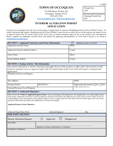 First page of the Interior Alteration Permit Application
