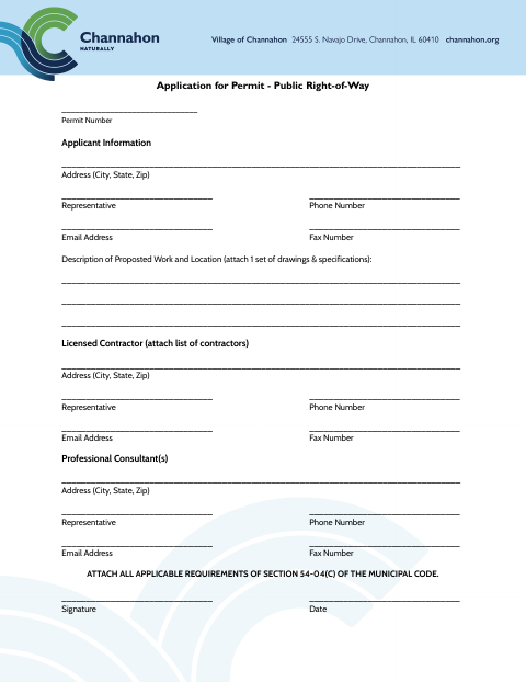 First page of the Public Right-of-Way Permit Application