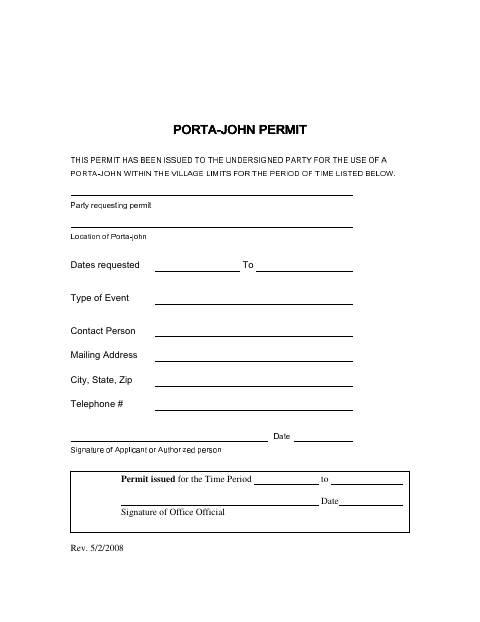 First page of the Porta-John Permit