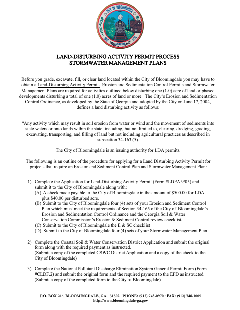 First page of the Land-Disturbing Activity Permit Packet