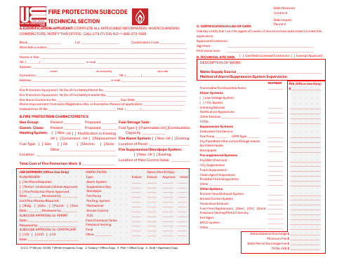 First page of the Fire Protection Subcode Permit