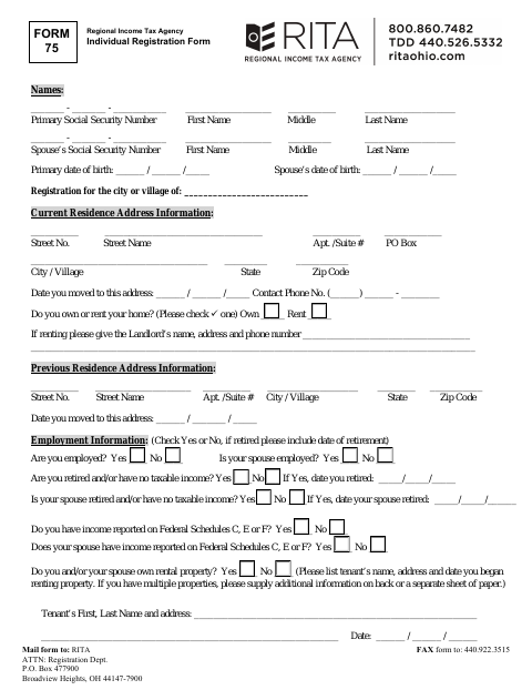 First page of the Individual Registration Form