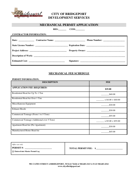 First page of the Mechanical Permit Application