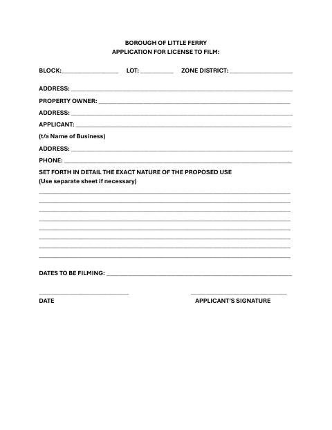 First page of the Application for License to Film