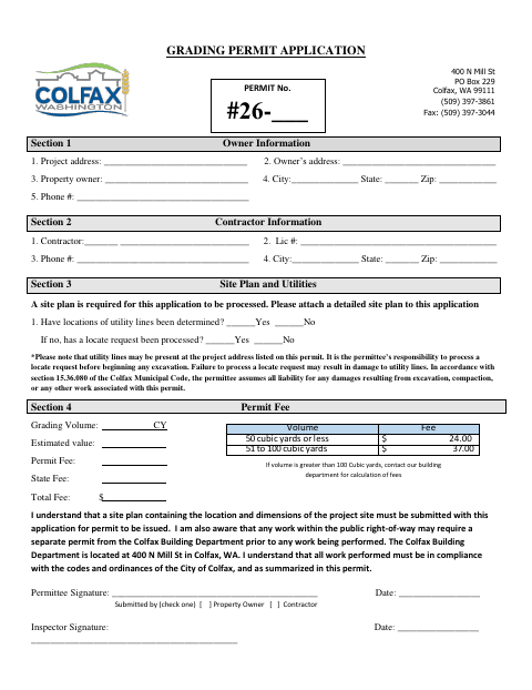 First page of the Grading Permit Application