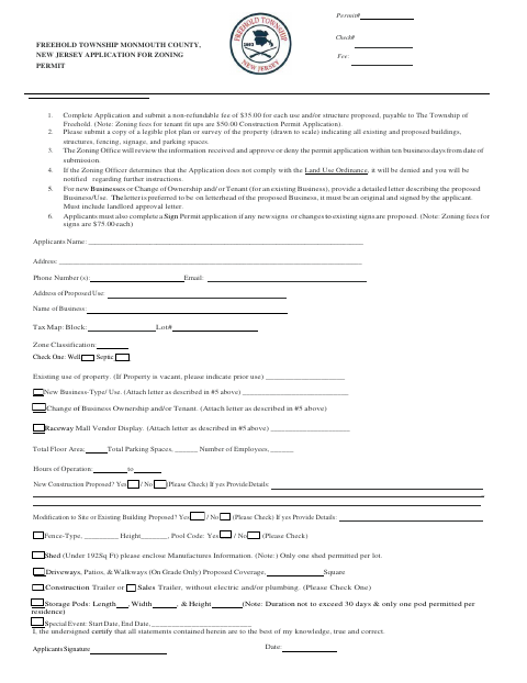 First page of the Application for Zoning Permit