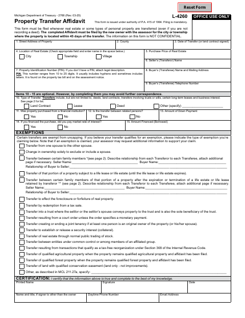 First page of the Property Transfer Affidavit