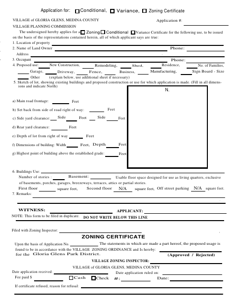 First page of the Conditional Zoning Certificate Application