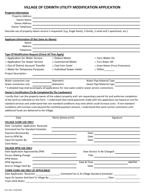 First page of the Utility Modification Application