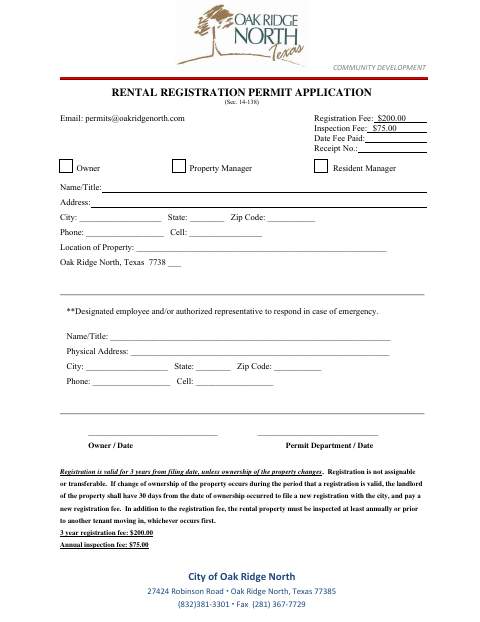 First page of the Rental Registration Permit Application