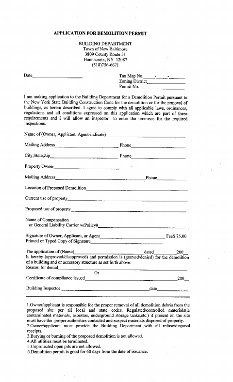 First page of the Demolition Permit Application