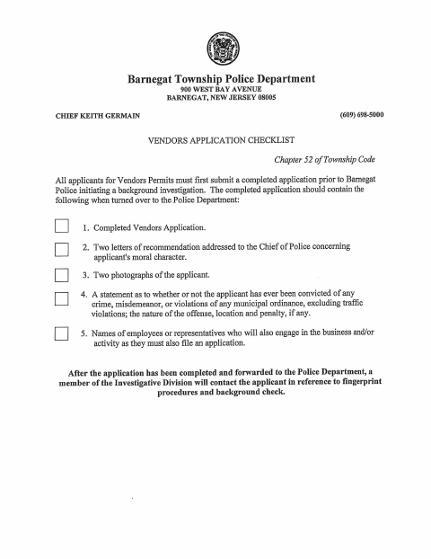 First page of the Vendors Permit Application