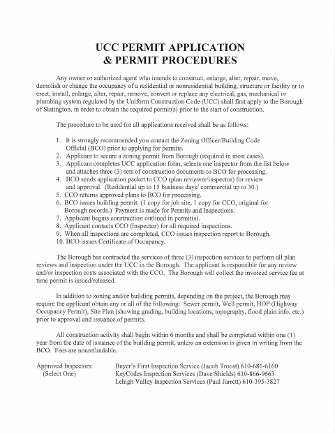 First page of the Uniform Construction Code Permit Application