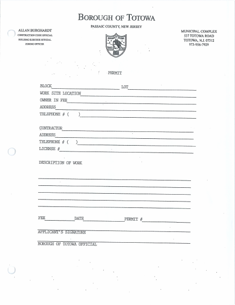 First page of the Zoning Permit for Sheds and Fences