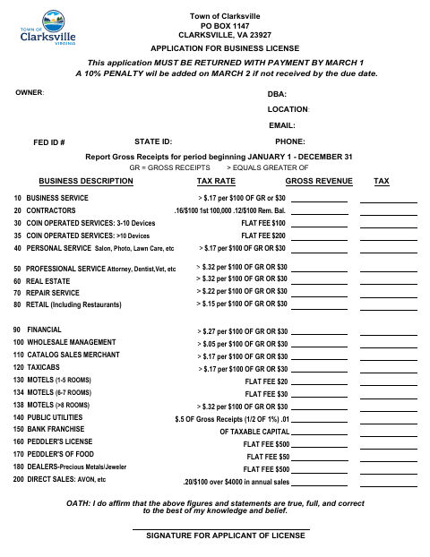 First page of the Application for Business License