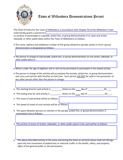 First page of the Demonstrations Permit