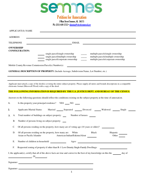 First page of the Petition for Annexation