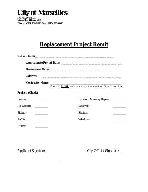 First page of the Replacement Project Remit