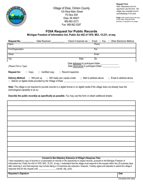 First page of the FOIA Request for Public Records