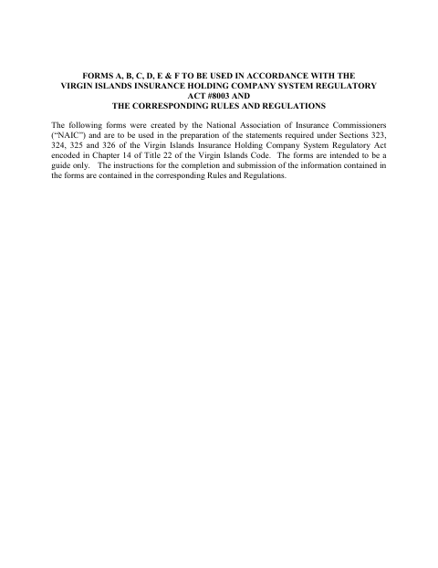 First page of the Insurance Holding Company Reporting Forms A–F