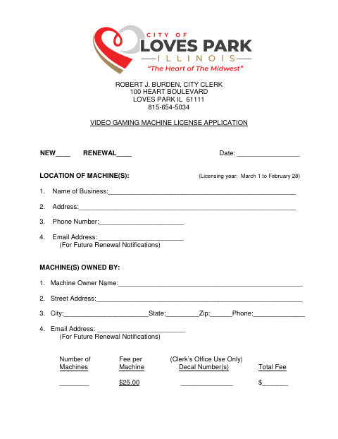First page of the Video Gaming Machine License Application