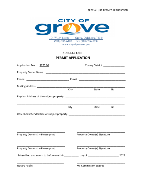 First page of the Special Use Permit Application