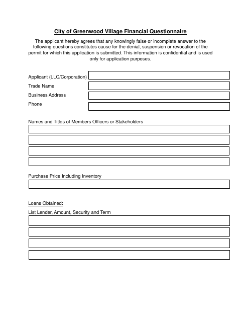 First page of the Financial Questionnaire
