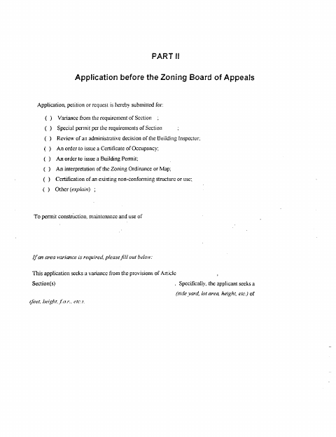 First page of the Zoning Board of Appeals Application