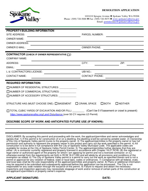 First page of the Demolition Application
