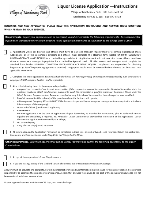 First page of the Liquor License Application