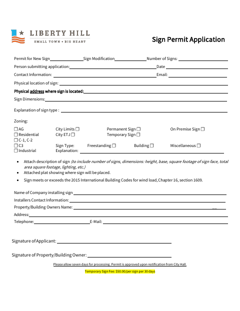 First page of the Sign Permit Application