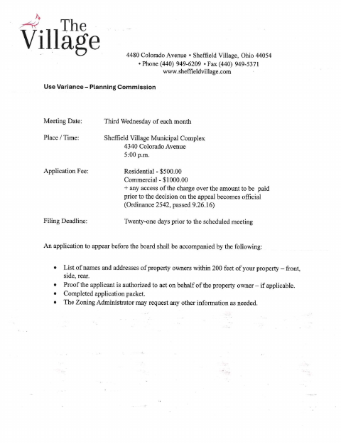 First page of the Use Variance Application