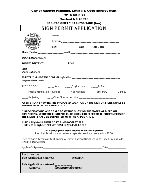 First page of the Sign Permit Application