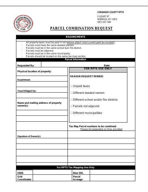 First page of the Parcel Combination Request Requirements
