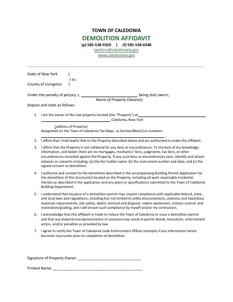 First page of the Demolition Permit Affidavit