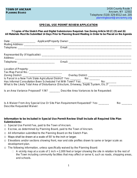 First page of the Special Use Permit Review Application