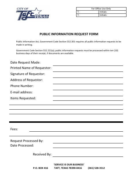 First page of the Public Information Request Form