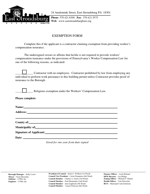 First page of the Workers’ Compensation Exemption Form