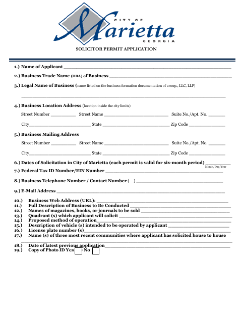 First page of the Solicitor Permit Application