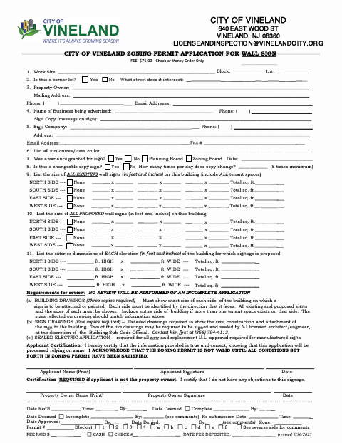 First page of the Zoning Permit Application for Wall Sign
