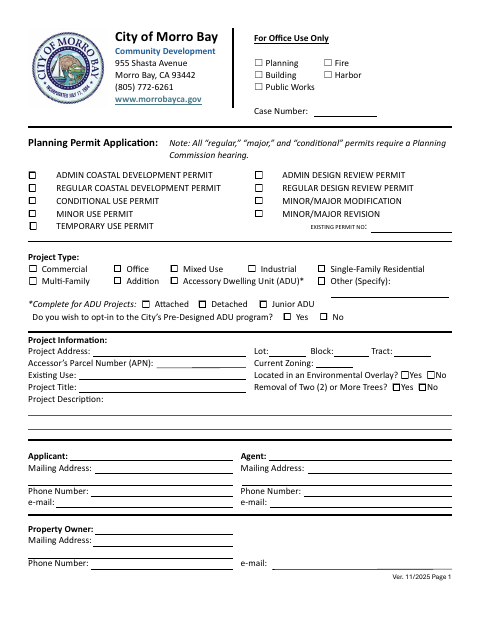First page of the Planning Permit Application