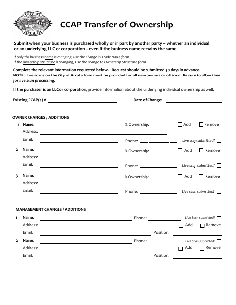 First page of the CCAP Transfer Of Ownership
