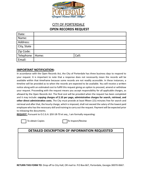 First page of the Open Records Request