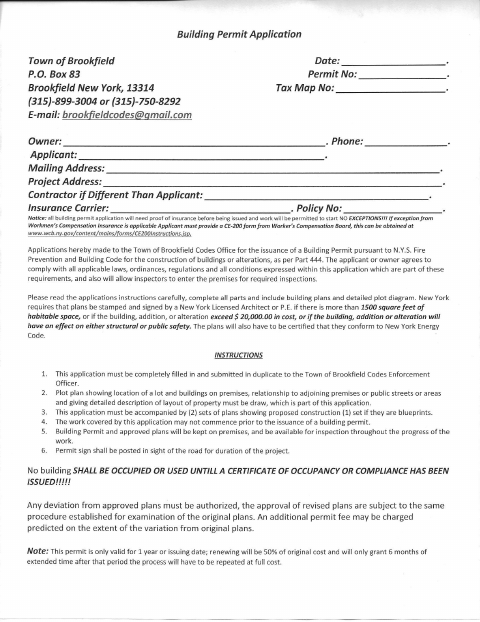 First page of the Building Permit Application