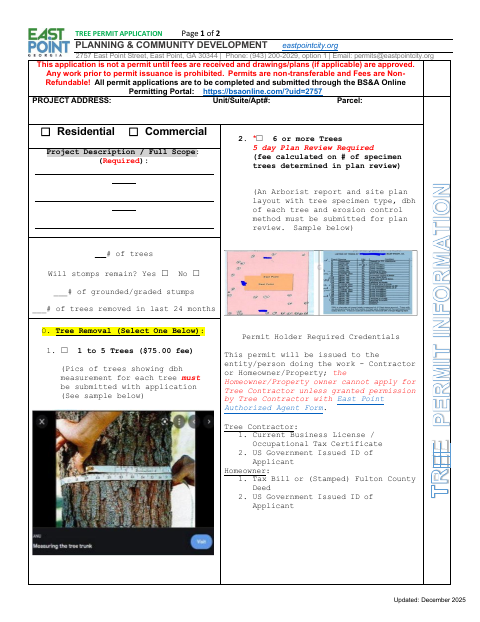First page of the Tree Permit Application