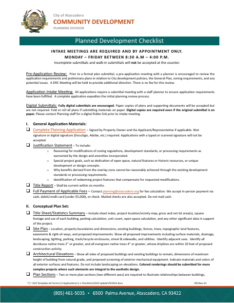First page of the Planned Development Checklist