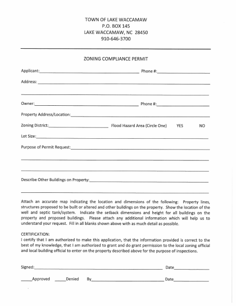 First page of the Zoning Compliance Permit