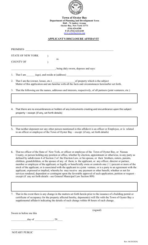 First page of the Applicant’s Disclosure Affidavit
