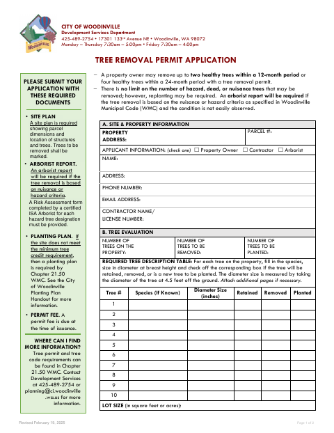 First page of the Tree Removal Permit Application